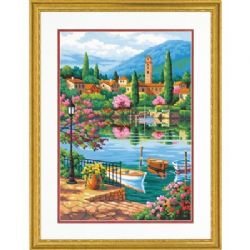 PEINTURE À NUMÉROS VILLAGE AVEC LAC 14X20'' (GRANDE)